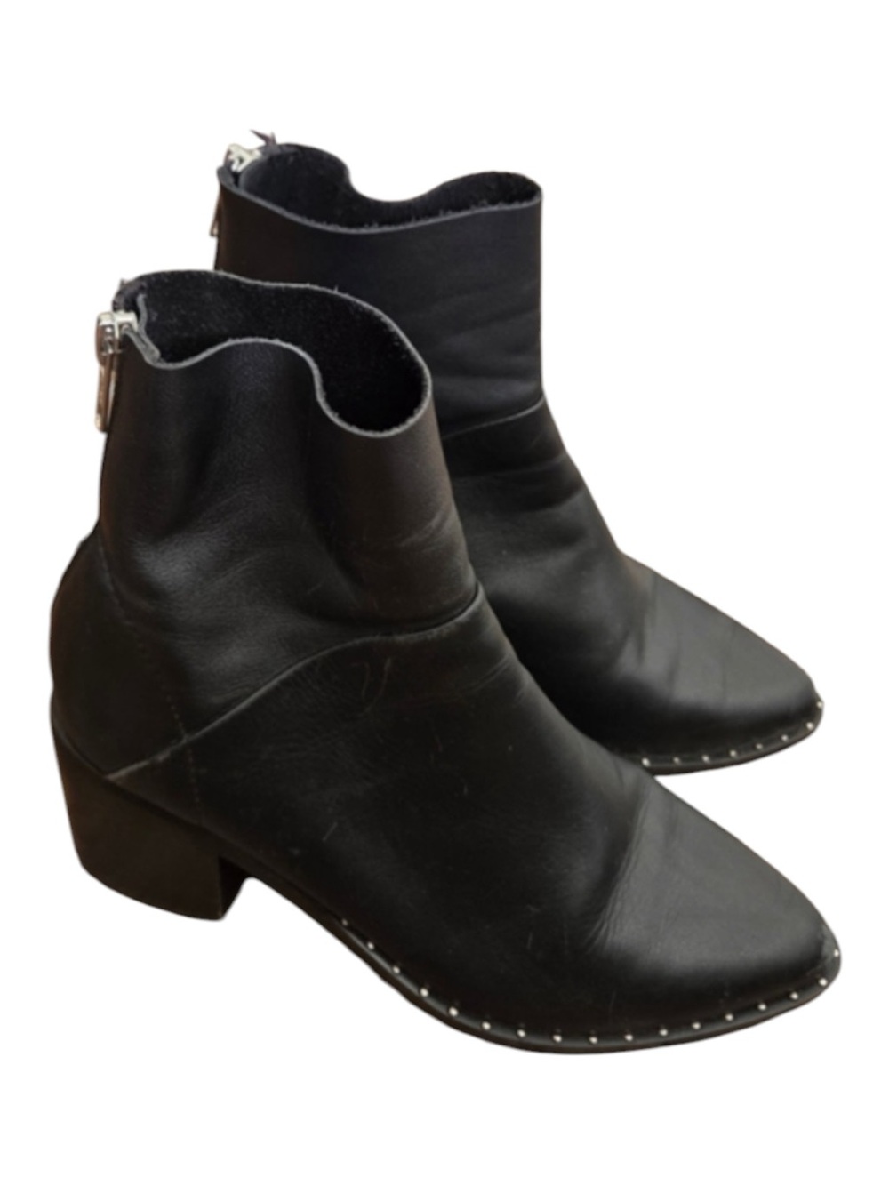 Treasure & Bond Black Leather Ankle Booties with Silver Stud Accents